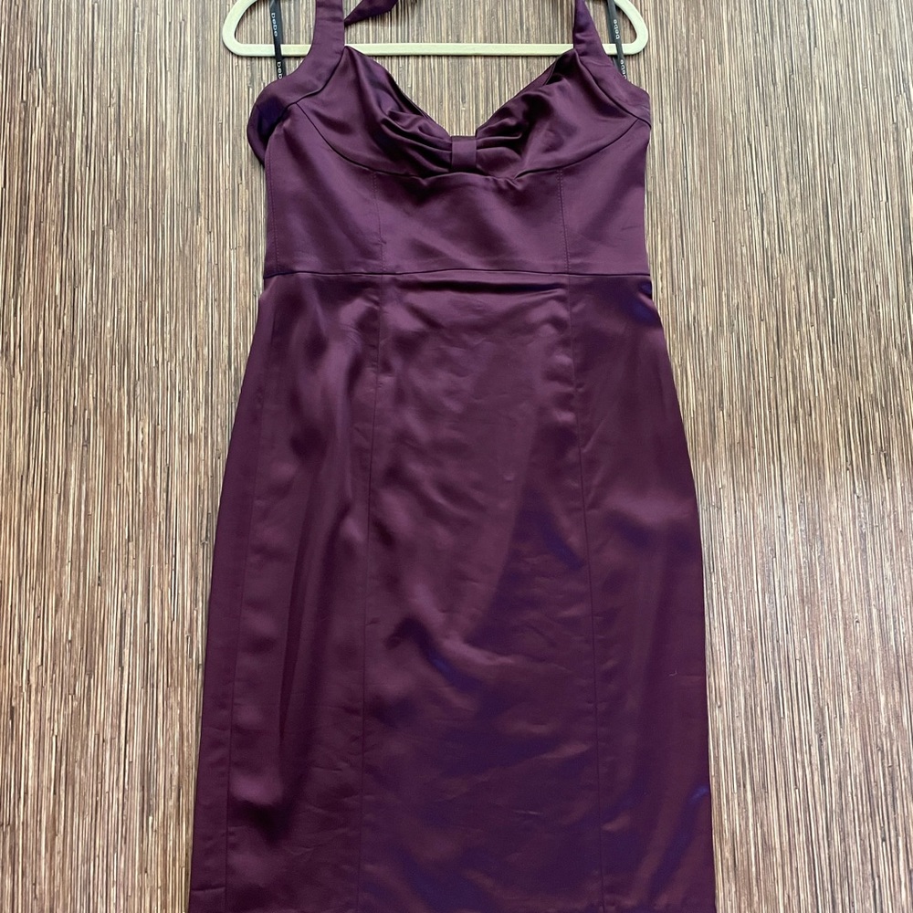 BEBE Deep Purple Satin Fitted Dress. Size L.